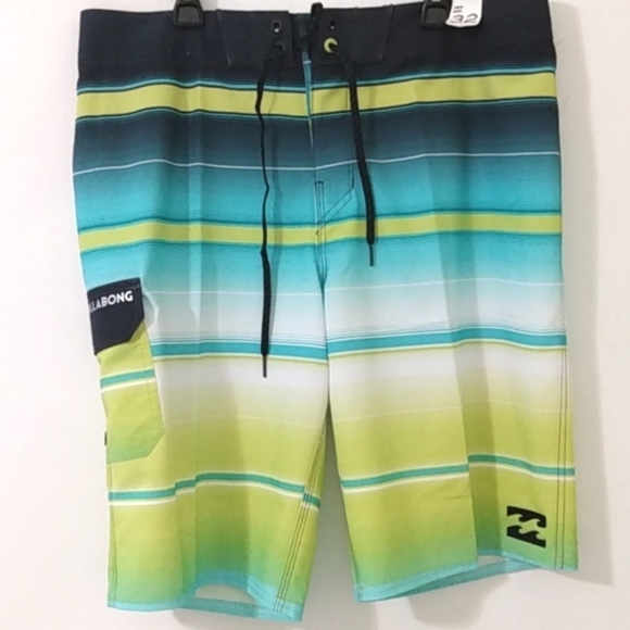 BILLABONG CARGO BLACK LIME STRIPE BOARD SHORTS SWIM TRUNKS SIZE 32 NWT - Picture 4 of 6